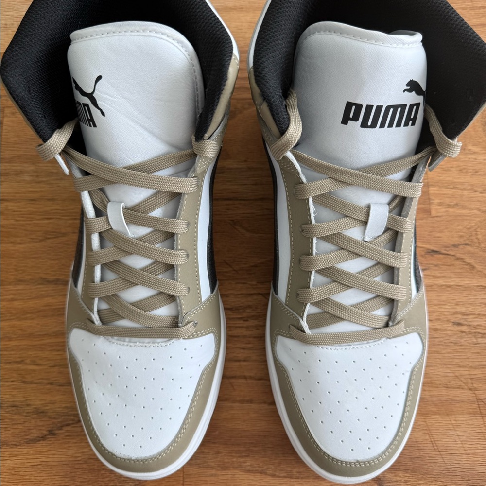 Puma Men's White and Beige High-Top Rebound Sneakers
